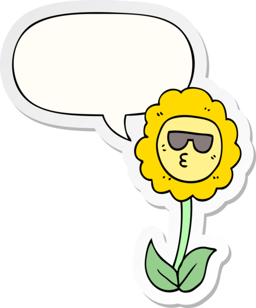 Bir insan tarafından çizilmiş baloncuk çıkartmalı karikatür çiçeği.