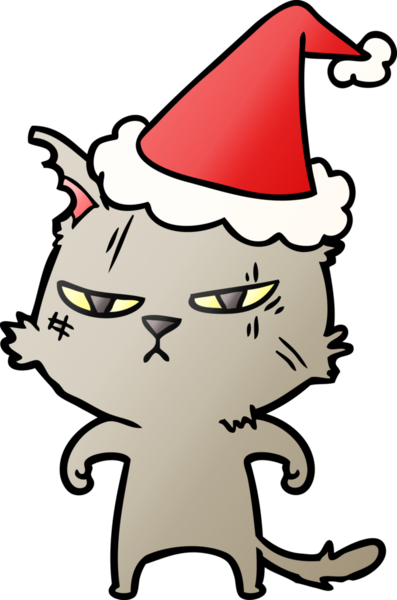 Bir insan tarafından çizilmiş Noel Baba şapkası takan bir kedinin gradyan çizimi.