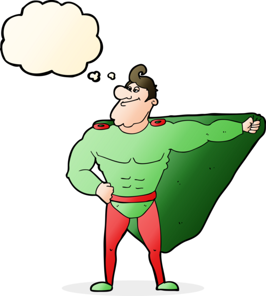 Bir insan tarafından çizilmiş düşünce baloncuğu olan komik çizgi film kahramanı.