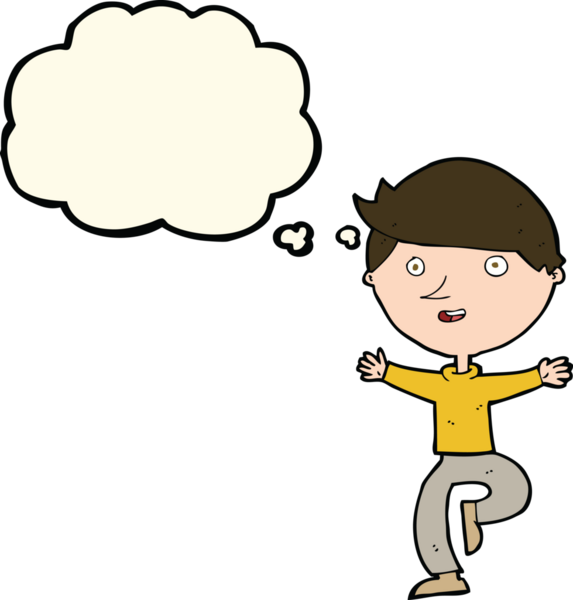 Bir insan tarafından çizilmiş düşünce baloncuğu ile heyecanlı bir adam.