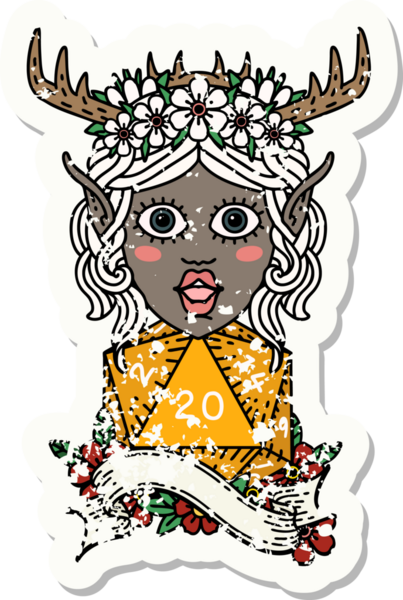 Retro Dövme Tarzı Elf Karakteri Bir insan tarafından çizilmiş doğal yirmi zar ile