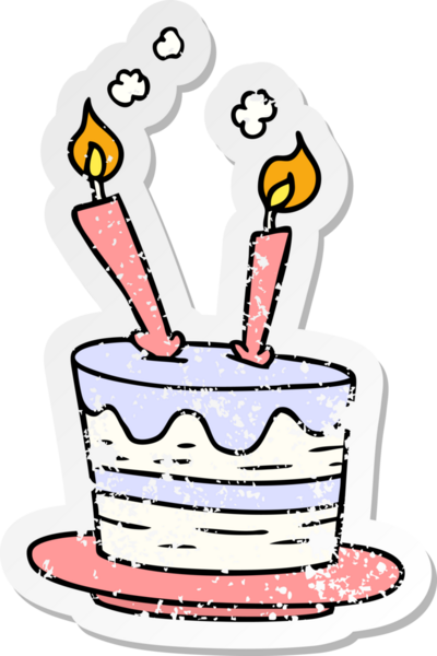 Bir insan tarafından çizilmiş bir doğum günü pastasının el yazısı karikatürü.