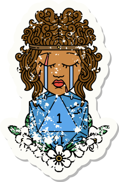 Retro Dövme Tarzı Ağlayan İnsan Barbar Bir D20 rulo ile bir insan tarafından çizilmiş