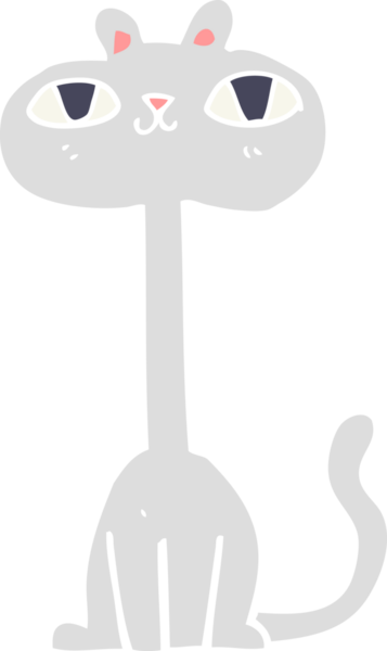 Bir insan tarafından çizilmiş düz renkli çizgi film kedisi