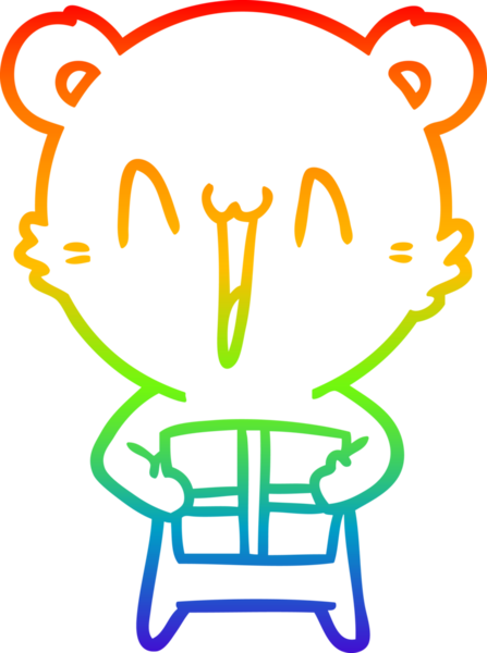 Mutlu bir ayının çizdiği gökkuşağı gradyanı bir insan tarafından çizilmiş hediye karikatürü.