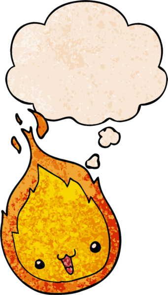 Bir insan tarafından çizilmiş grunge doku tarzında düşünce baloncuğu olan sevimli çizgi film alevi.