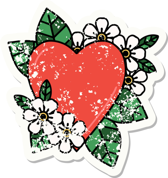 Bir insan tarafından çizilmiş botanik bir kalbin geleneksel stil dövmesi.