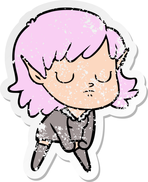 Bir insan tarafından çizilmiş karikatür elf kızının sıkıntılı çıkartması.