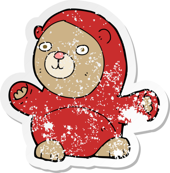 Bir insan tarafından çizilmiş oyuncak ayının gerilimli çıkartması.