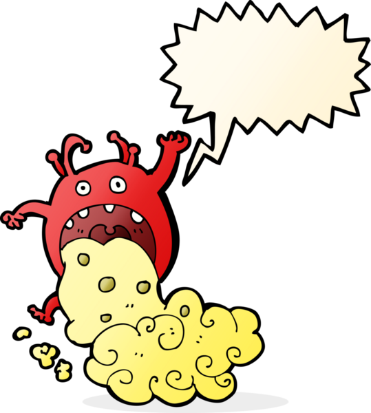 Bir insan tarafından çizilen konuşma baloncuğuyla hasta olan iğrenç bir canavar.