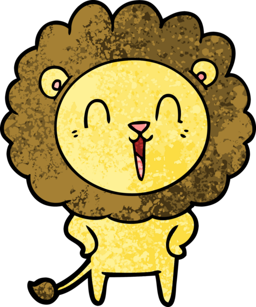 Bir insan tarafından çizilmiş gülen aslan çizgi filmi.