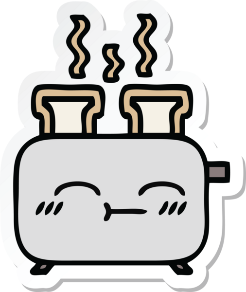 Bir insan tarafından çizilmiş bir tost makinesinin şirin bir karikatürü.