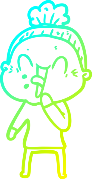 Bir insan tarafından çizilmiş, mutlu, yaşlı bir kadının çizimi.