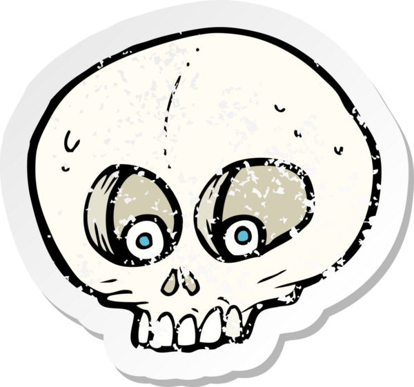 Bir insan tarafından çizilmiş komik bir kafatasının gerilimli çıkartması.