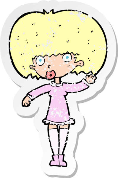 Bir insan tarafından çizilen el sallayan bir kız çizgi filminin gerilimli yapıştırması.