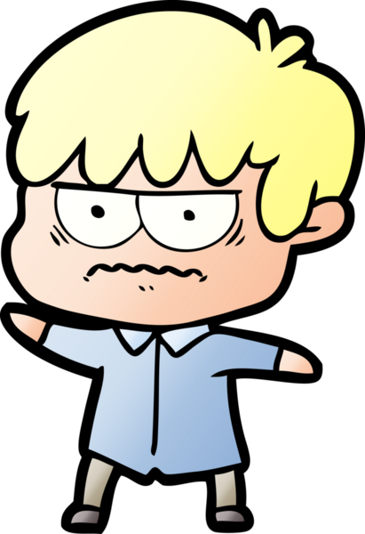 Bir insan tarafından çizilmiş sinirli çizgi film çocuğu.