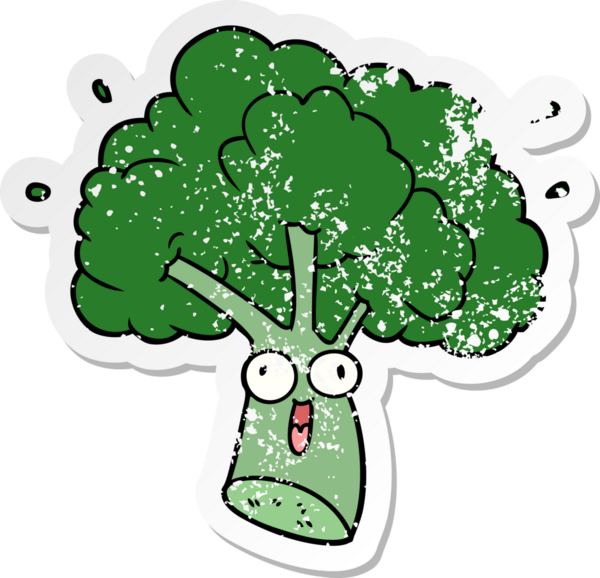 Bir insan tarafından çizilmiş karikatür brokolisinin sıkıntılı çıkartması.
