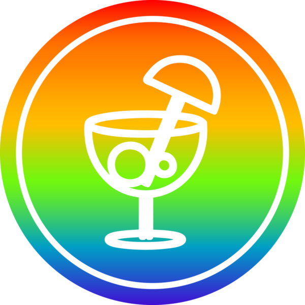 Bir insan tarafından çizilmiş gökkuşağı gradyan bir şemsiye ikonu ile kokteyl