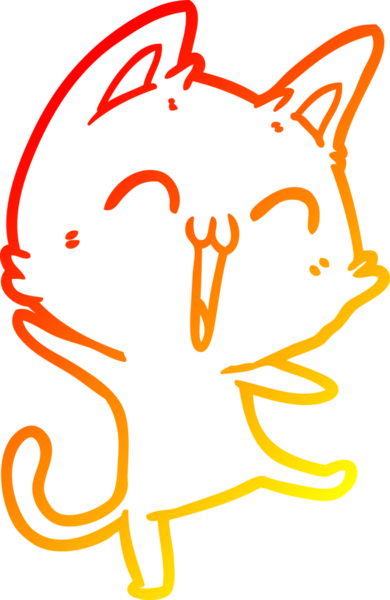 Bir insan tarafından miyavlanan mutlu bir çizgi film kedisinin sıcak çizgi çizimi