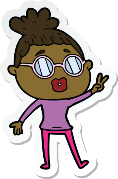 Bir insan tarafından çizilmiş barış işareti yapan bir karikatür kadının çıkartması.