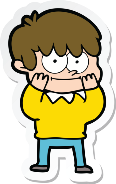 Bir insan tarafından çizilmiş mutlu bir çizgi film karakterinin çıkartması.