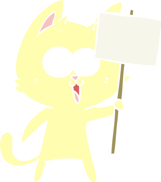 Bir insan tarafından çizilmiş komik düz renkli çizgi film kedisi.