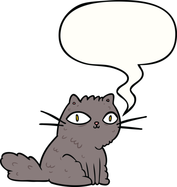 Çizgi film kedisi bir insan tarafından çizilmiş konuşma balonuyla sana bakıyor.