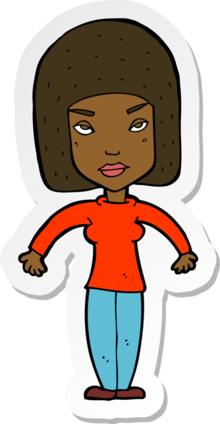 Bir insan tarafından çizilmiş omuz silken bir karikatür kadının çıkartması.