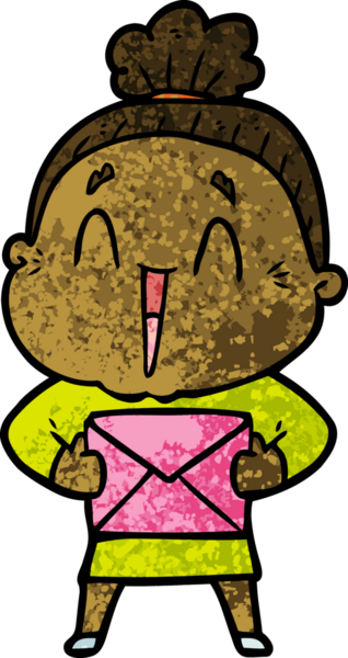 Bir insan tarafından çizilmiş mutlu yaşlı kadın çizgi filmi.