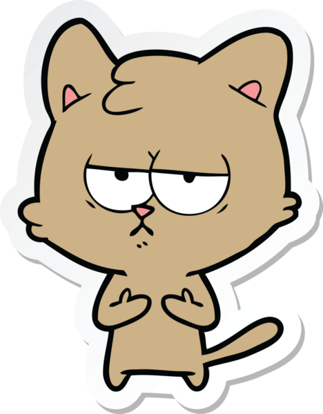 Bir insan tarafından çizilmiş sıkılmış çizgi film kedisinin çıkartması.