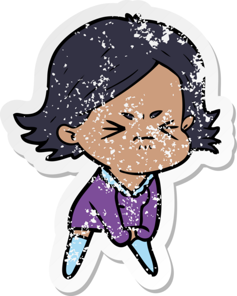 Bir insan tarafından çizilmiş kızgın bir karikatür çıkartması.