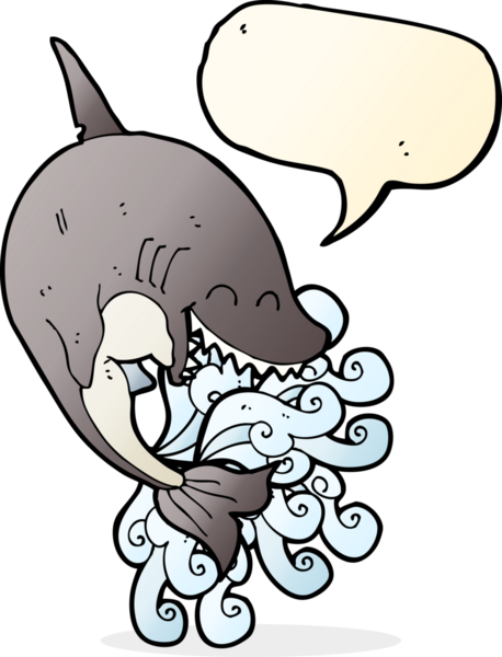 Bir insan tarafından çizilmiş konuşma baloncuklu çizgi film köpekbalığı.