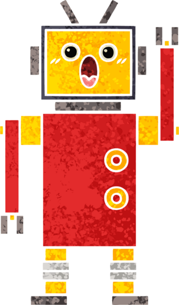 Bir insan tarafından çizilmiş bir robotun retro çizim tarzı karikatürü