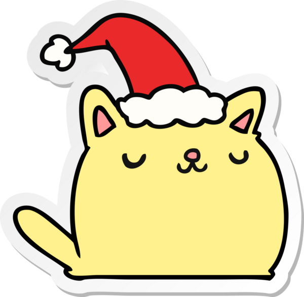 Bir insan tarafından çizilmiş kawaii kedisinin el çizimi Noel çıkartması.