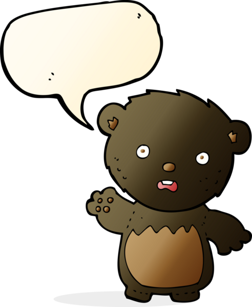 Bir insan tarafından çizilmiş konuşma baloncuğu olan endişeli bir siyah ayı.