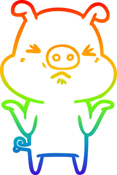 Bir insan tarafından çizilmiş kızgın bir domuzun gökkuşağı gradyan çizimi