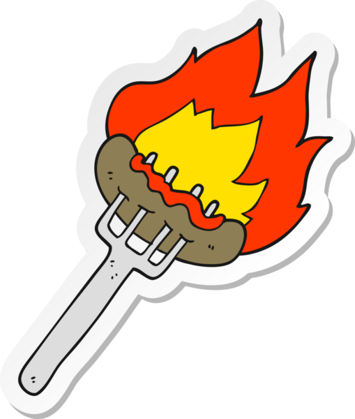 Bir insan tarafından çizilmiş sosis üzerine çizgi film etiketi.