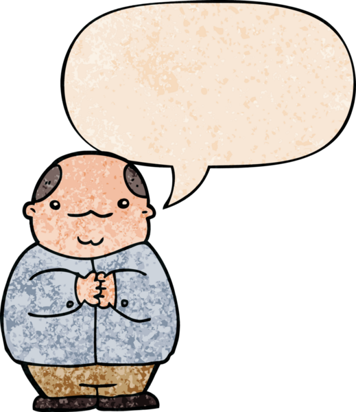 Bir insan tarafından çizilmiş eski tarz konuşma baloncuğu olan kelleşen bir çizgi film karakteri.