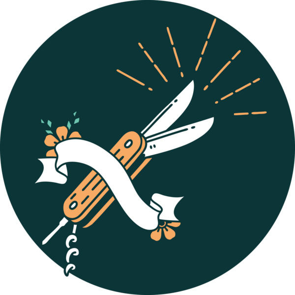 Bir insan tarafından çizilmiş dövme stili katlama bıçağının simgesi