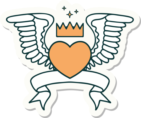 Bir insanın çizdiği kanatlı bir kalbin bayrağıyla dövme stili çıkartması.