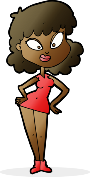 Bir insan tarafından çizilmiş kalçaları olan çizgi film kadını.