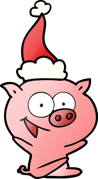 Bir insan tarafından çizilmiş neşeli domuz eli çizilmiş Noel Baba şapkası.
