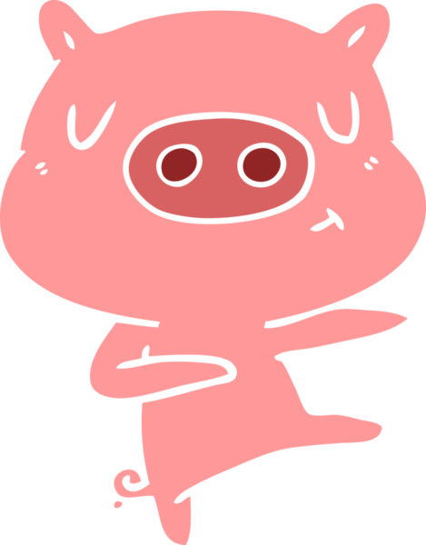 Düz renkli çizgi film içeriği bir insan tarafından çizilmiş domuz dansı.