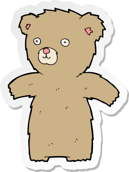 Bir insan tarafından çizilmiş şirin bir oyuncak ayının çıkartması.