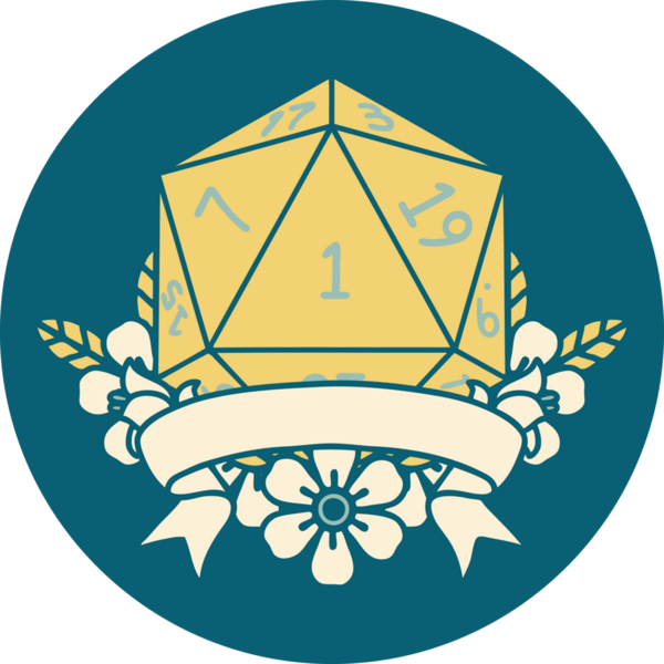 Retro Dövme Biçimi Doğal Bir d20 zar bir insan tarafından çizildi