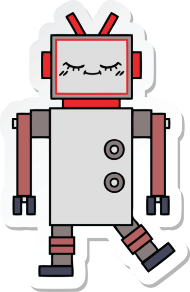 Bir insan tarafından çizilmiş şirin çizgi film robotunun çıkartması.