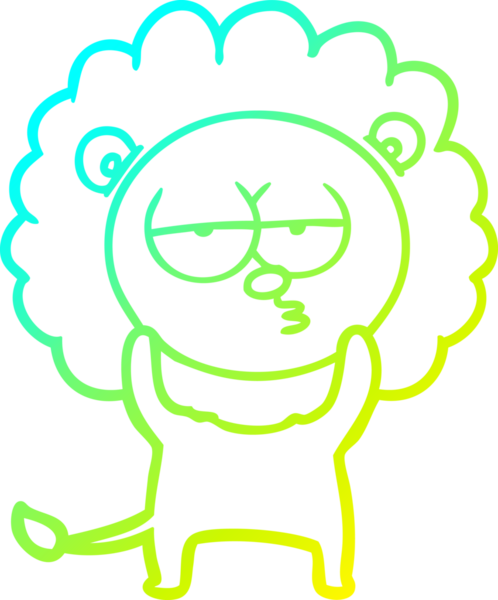 Bir insan tarafından çizilen ve canı sıkılan bir aslanın soğuk çizgi çizimi.