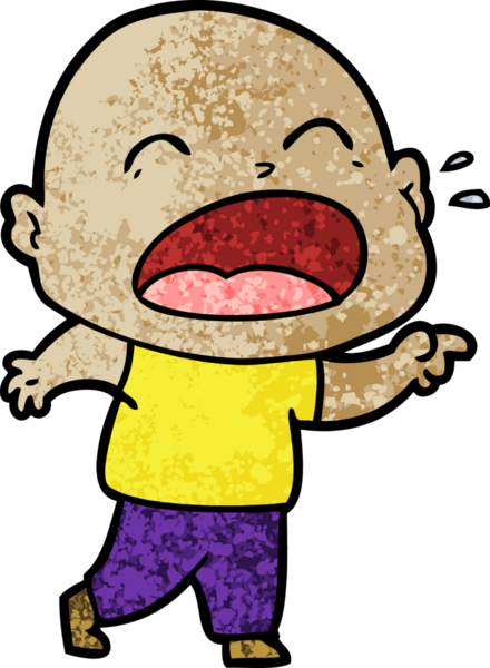 Bir insan tarafından çizilmiş kel adam diye bağıran çizgi film.