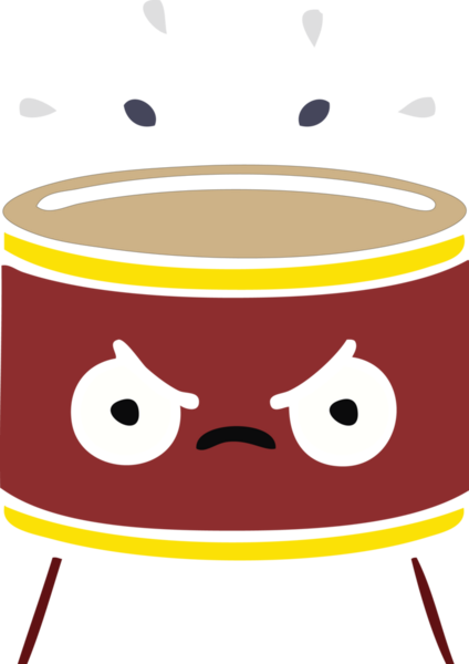 Bir insan tarafından çizilen davulun düz renk retro karikatürü