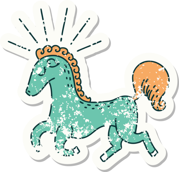 Bir insan tarafından çizilmiş eski bir dövme stili havalı aygır etiketi.